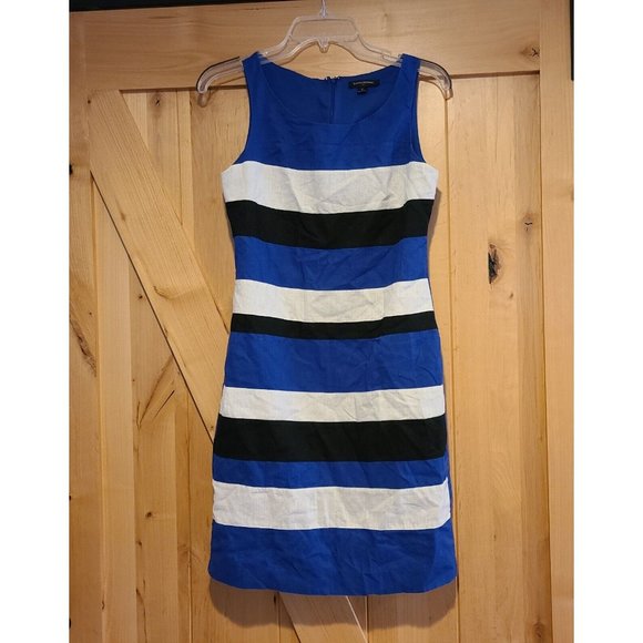 BANANA REPUBLIC Size 0 Linen Blend Stripe Midi Dress Sleeveless Shift Colorblock - Picture 1 of 12